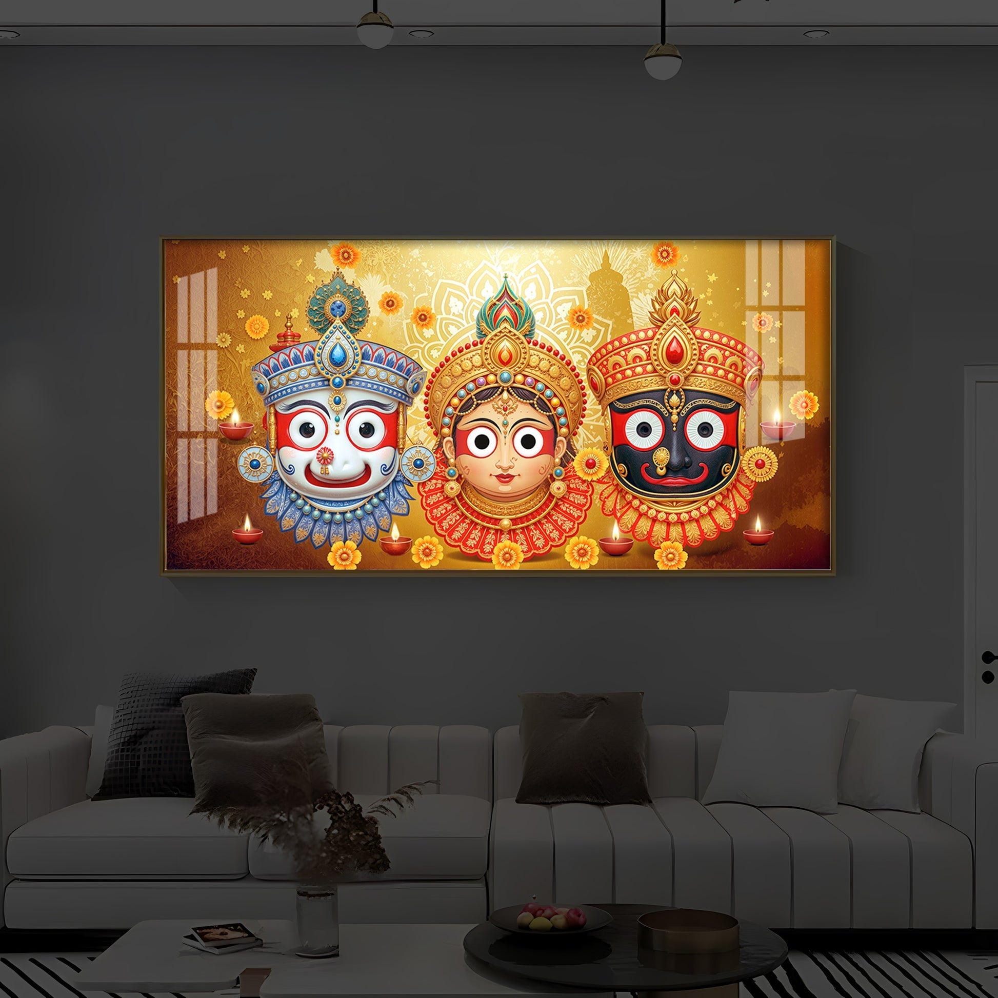Colorful Jagannath Balabhadra Subhadra Festival Theme Acrylic wall painting