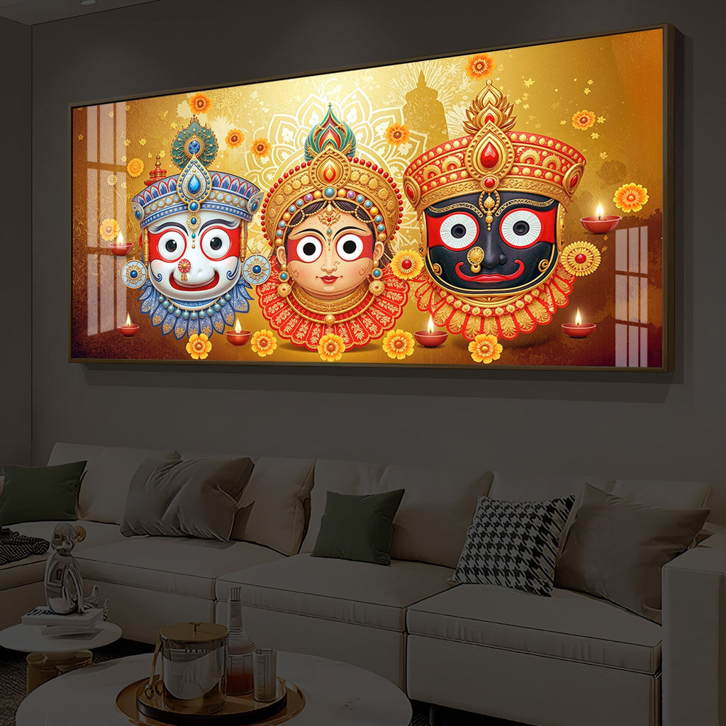 Colorful Jagannath Balabhadra Subhadra Festival Theme Acrylic wall painting
