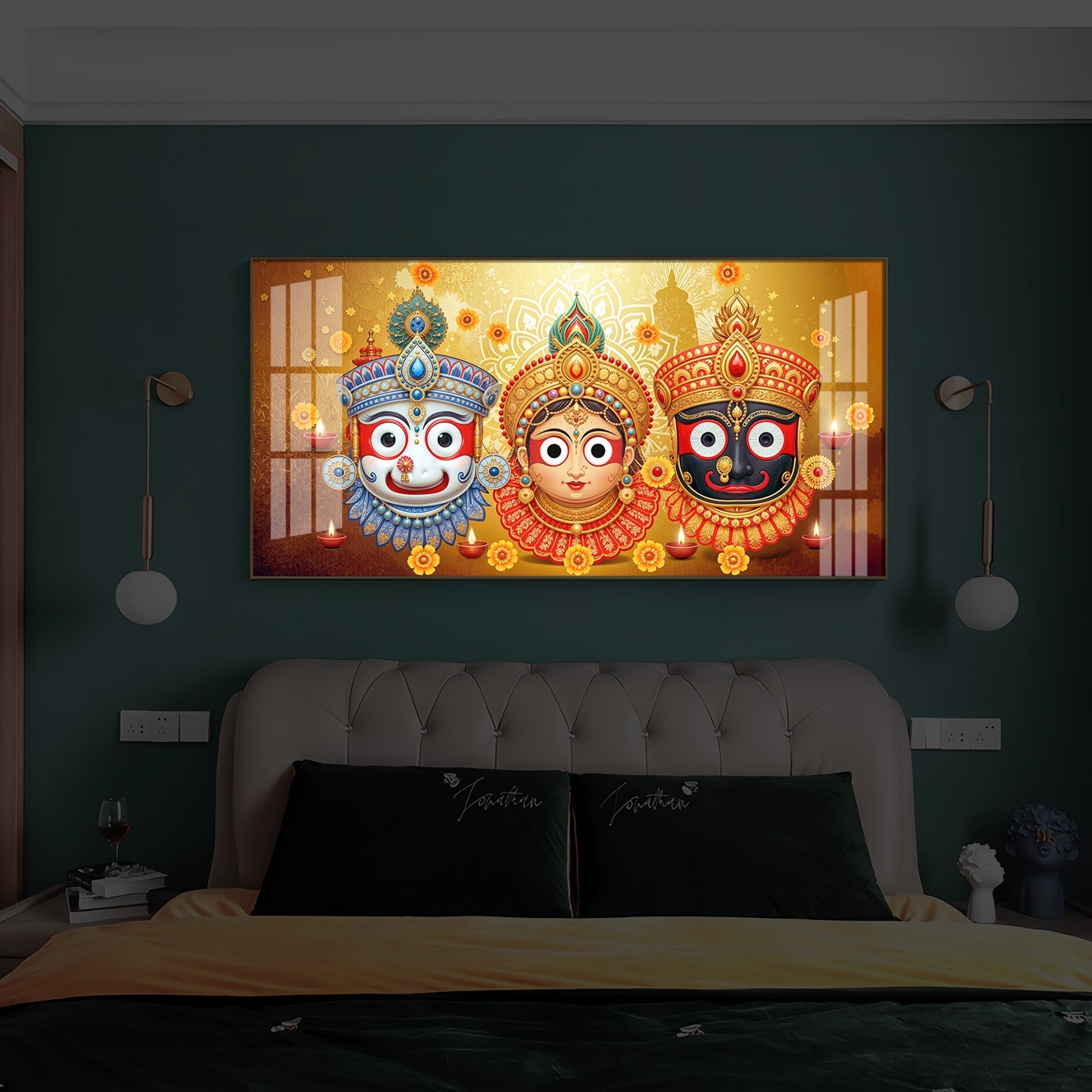 Colorful Jagannath Balabhadra Subhadra Festival Theme Acrylic wall painting