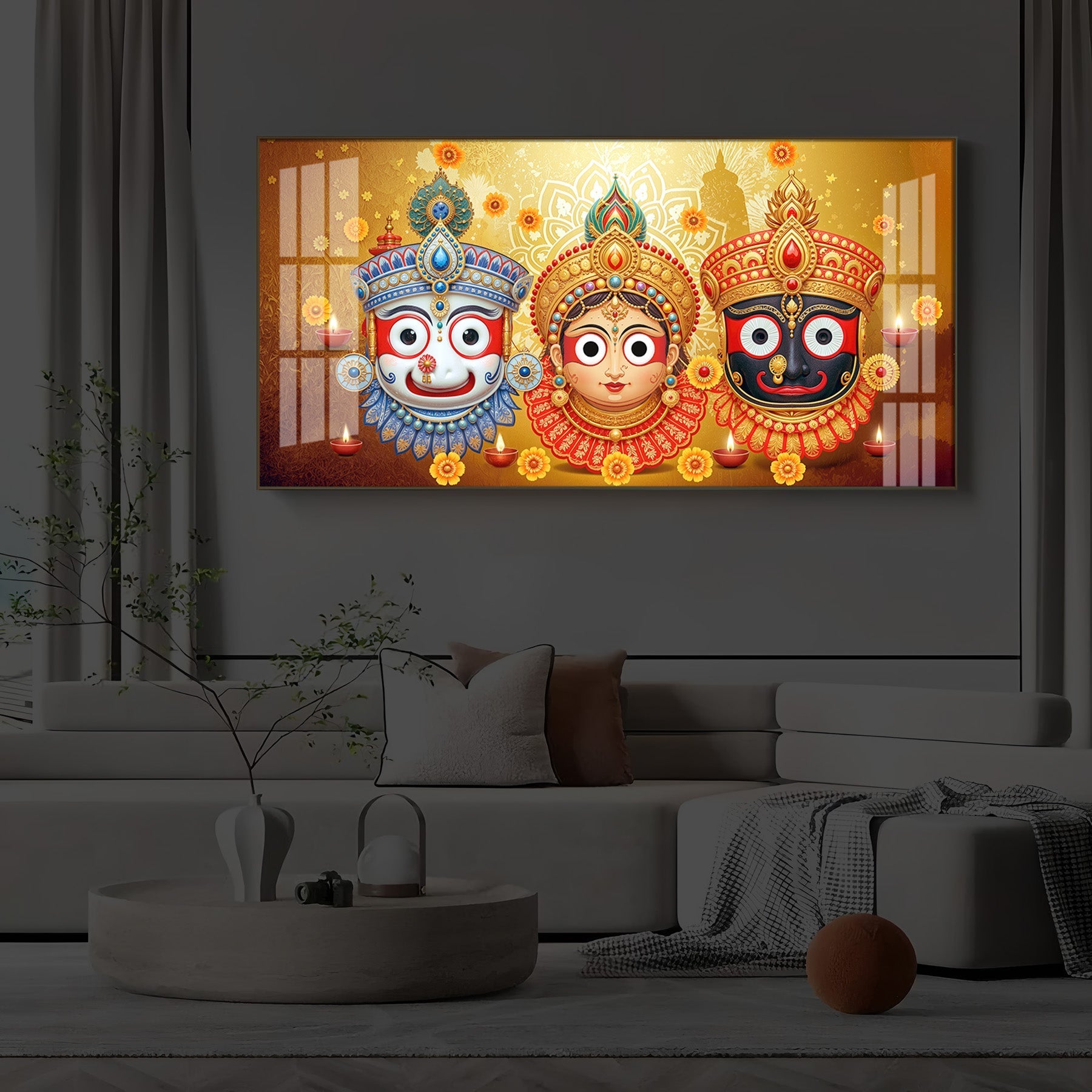 Colorful Jagannath Balabhadra Subhadra Festival Theme Acrylic wall painting