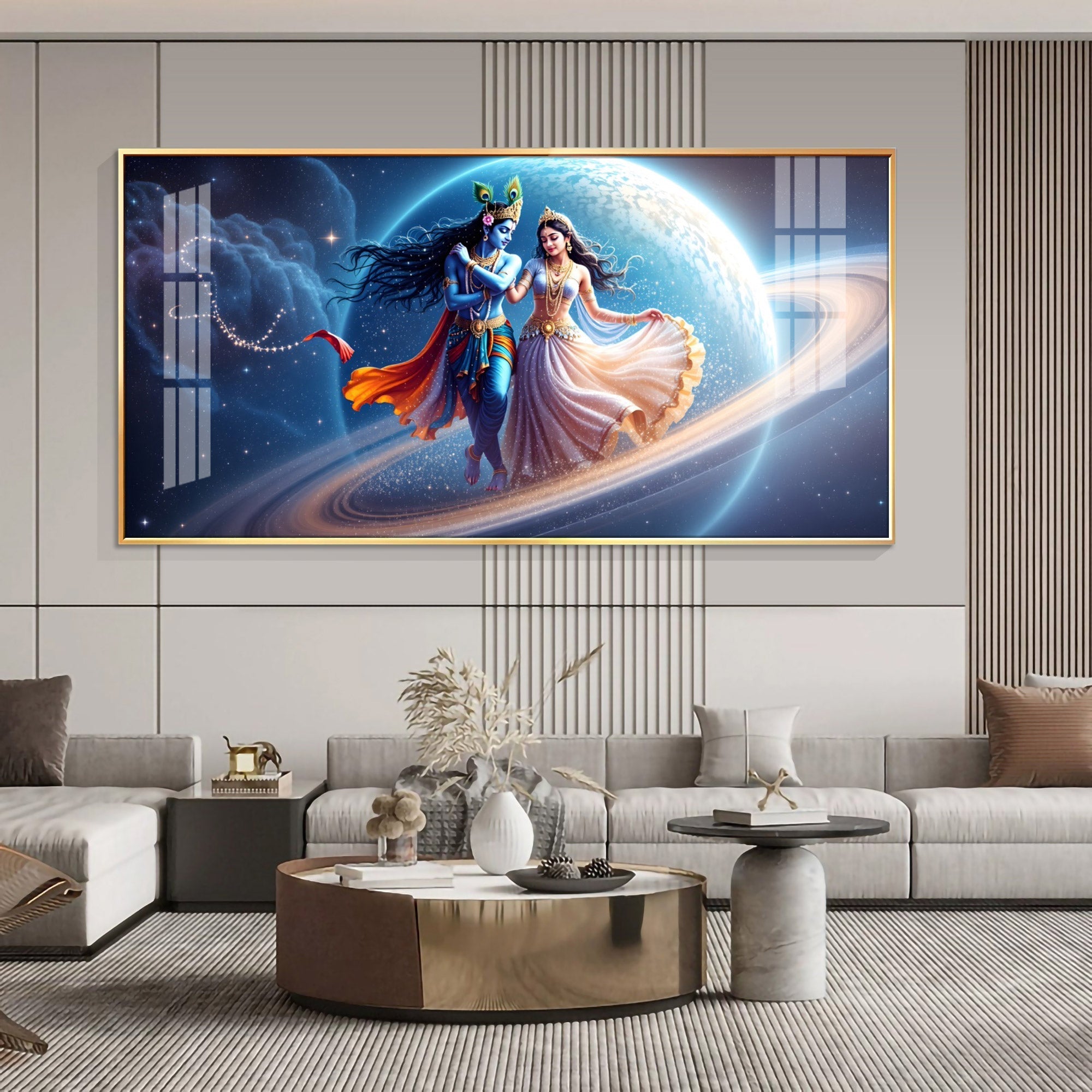 Modern Radha Krishna Universe Theme Luxury Acrylic wall painting