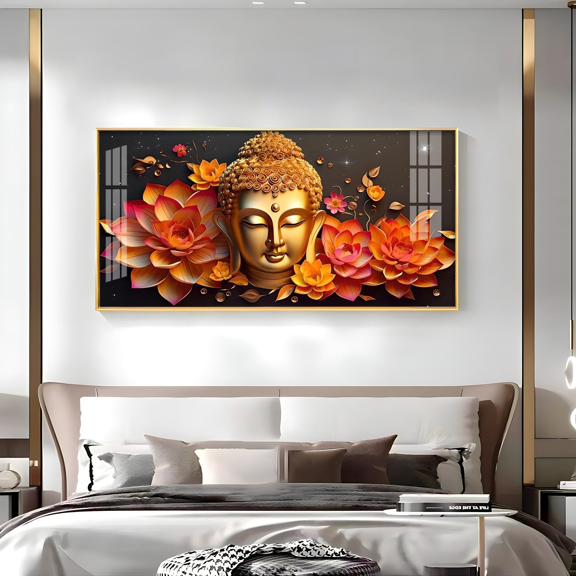 Peaceful Buddha with Lotus Spiritual Decor Acrylic wall painting