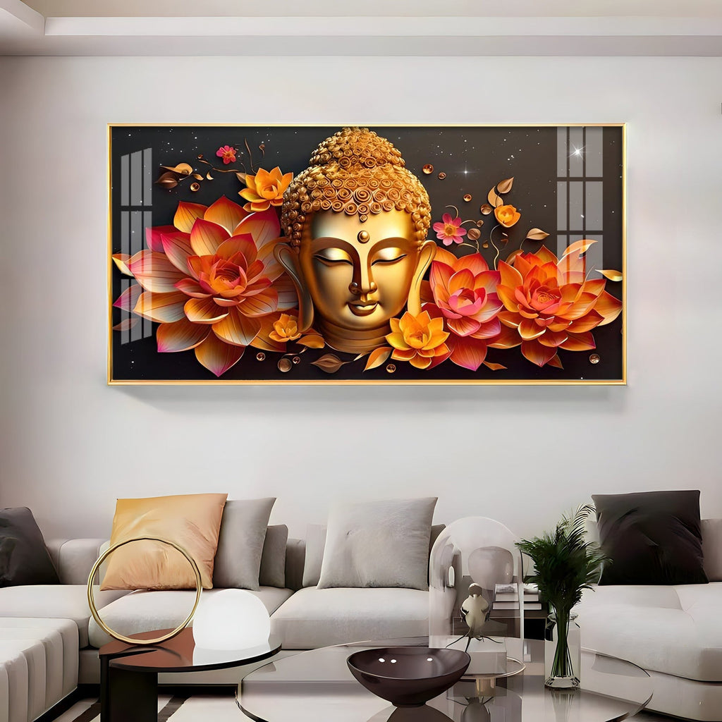 Peaceful Buddha with Lotus Spiritual Decor Acrylic wall painting