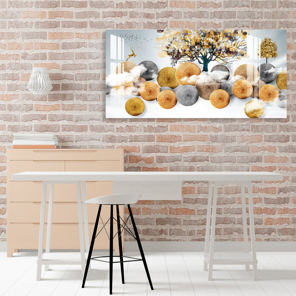 Modern Abstract Golden Tree Circle Art Designer Acrylic wall painting