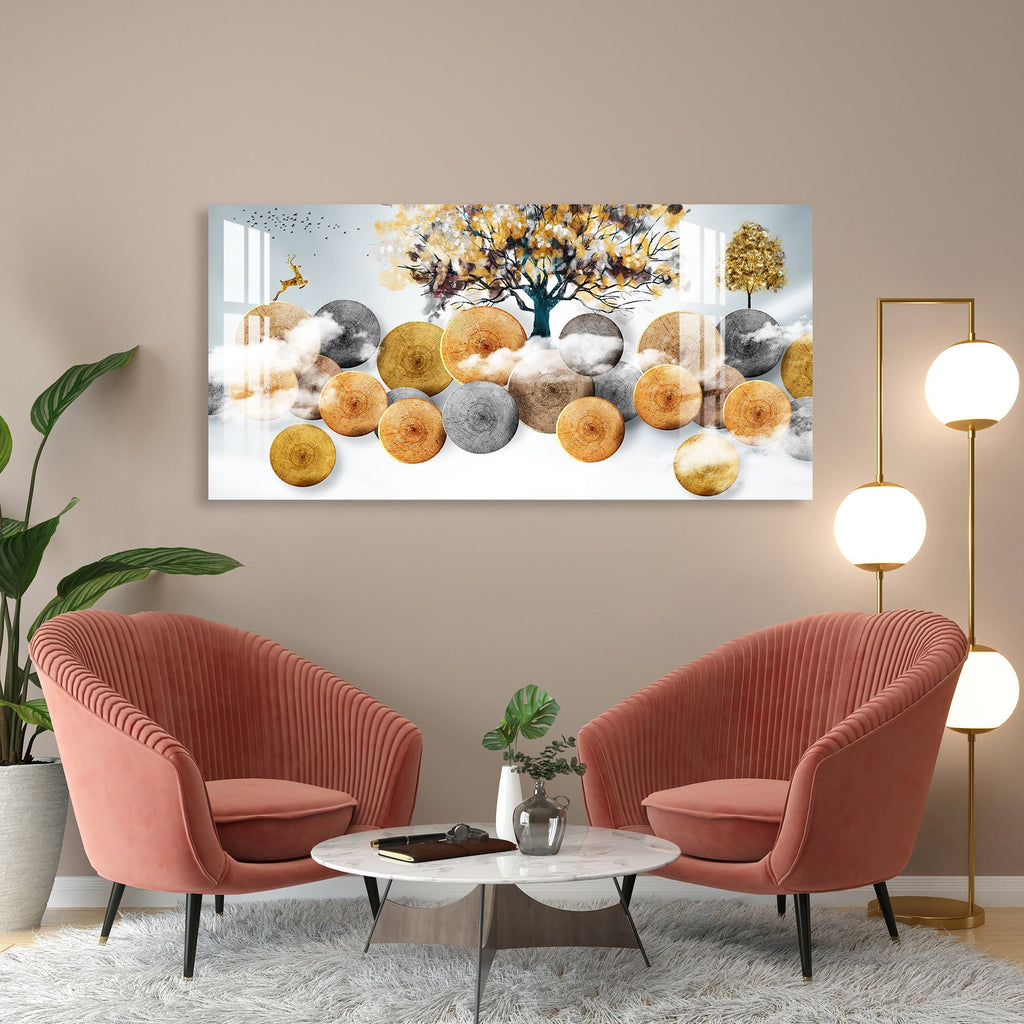 Modern Abstract Golden Tree Circle Art Designer Acrylic wall painting