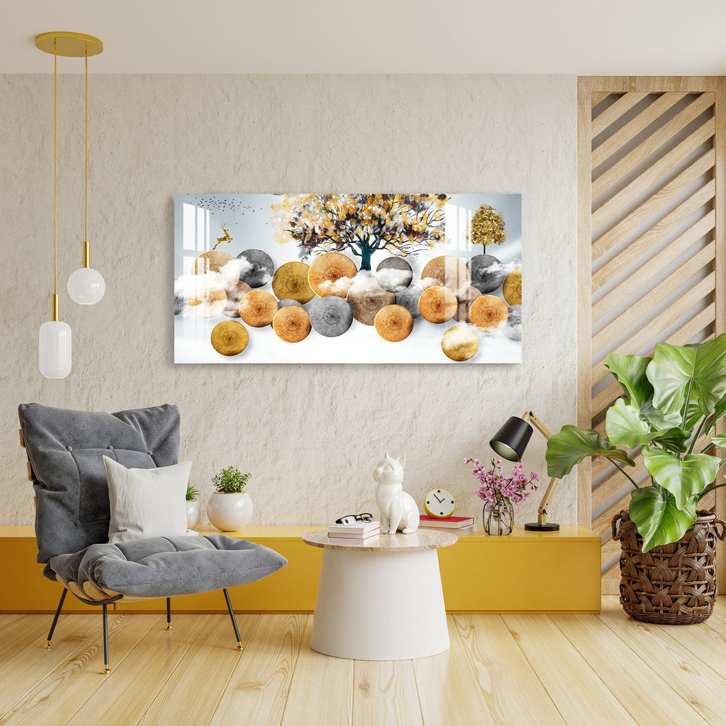 Modern Abstract Golden Tree Circle Art Designer Acrylic wall painting