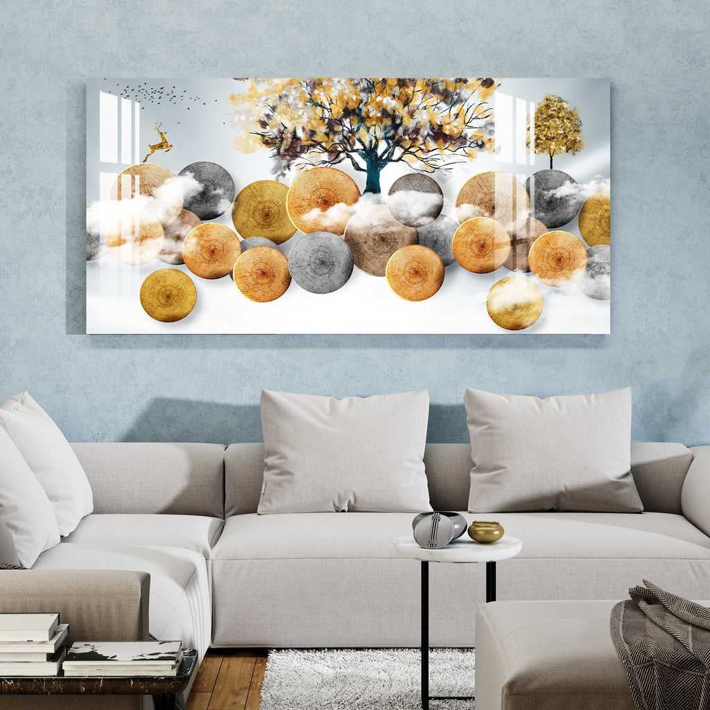 Modern Abstract Golden Tree Circle Art Designer Acrylic wall painting