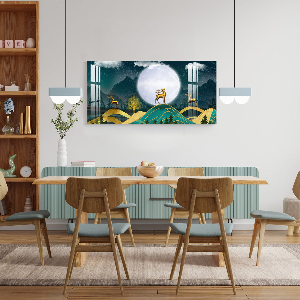 Golden Deer Moonlight Landscape Artistic Premium Acrylic wall painting