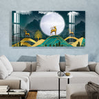Golden Deer Moonlight Landscape Artistic Premium Acrylic wall painting