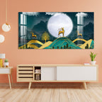 Golden Deer Moonlight Landscape Artistic Premium Acrylic wall painting
