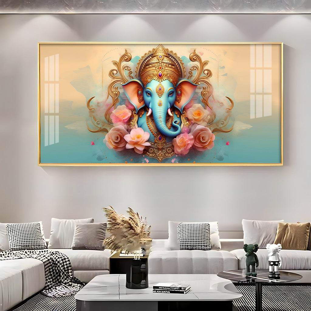 Divine Lord Ganesha Floral Art Premium Acrylic wall painting