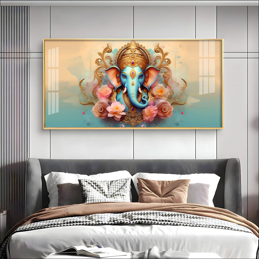 Divine Lord Ganesha Floral Art Premium Acrylic wall painting