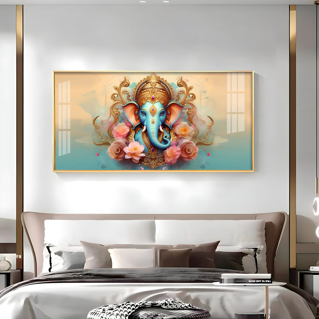 Divine Lord Ganesha Floral Art Premium Acrylic wall painting