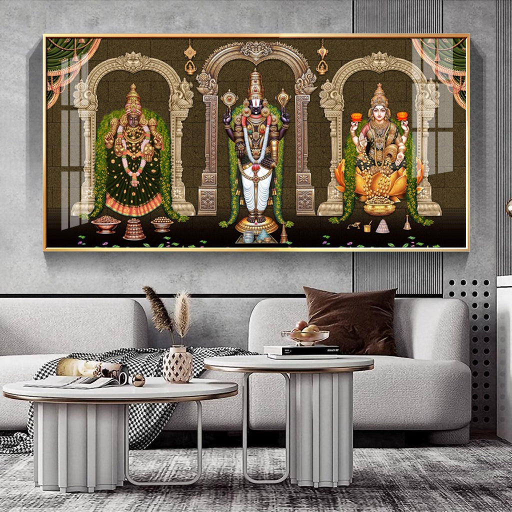 Divine Tirupati Balaji with Lakshmi Padmavati Premium Acrylic wall painting