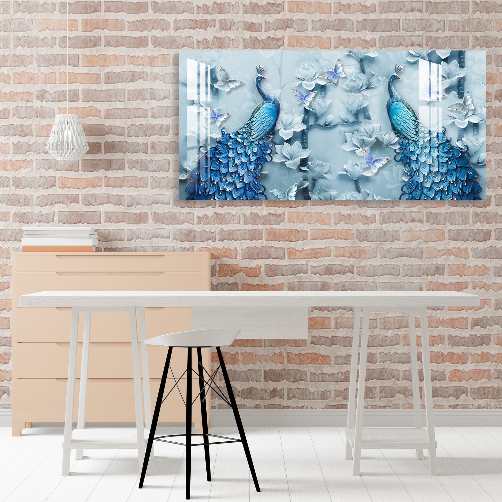 Elegant Blue Peacock Floral Design Luxury acrylic wall painting