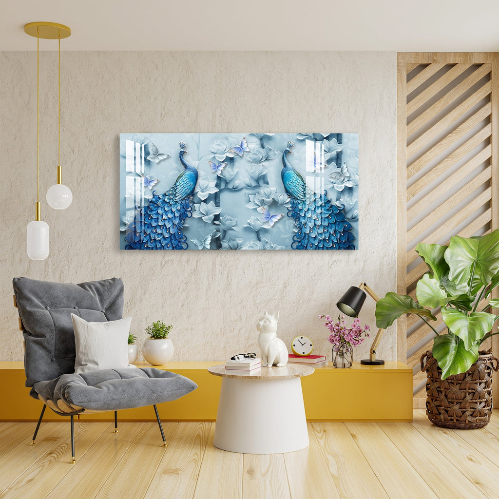 Elegant Blue Peacock Floral Design Luxury acrylic wall painting