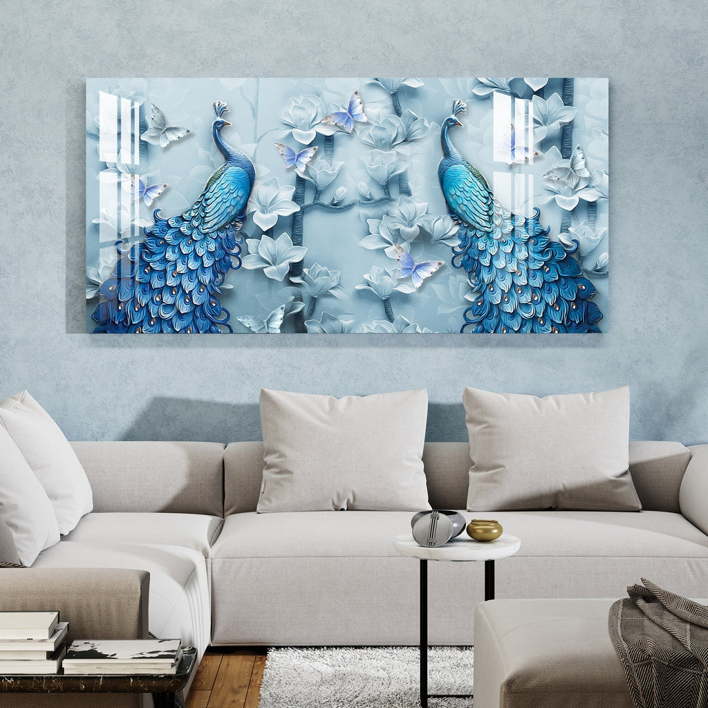 Elegant Blue Peacock Floral Design Luxury acrylic wall painting