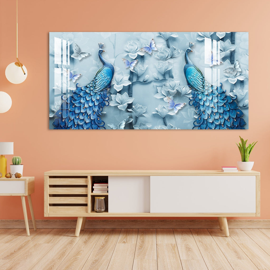 Elegant Blue Peacock Floral Design Luxury acrylic wall painting