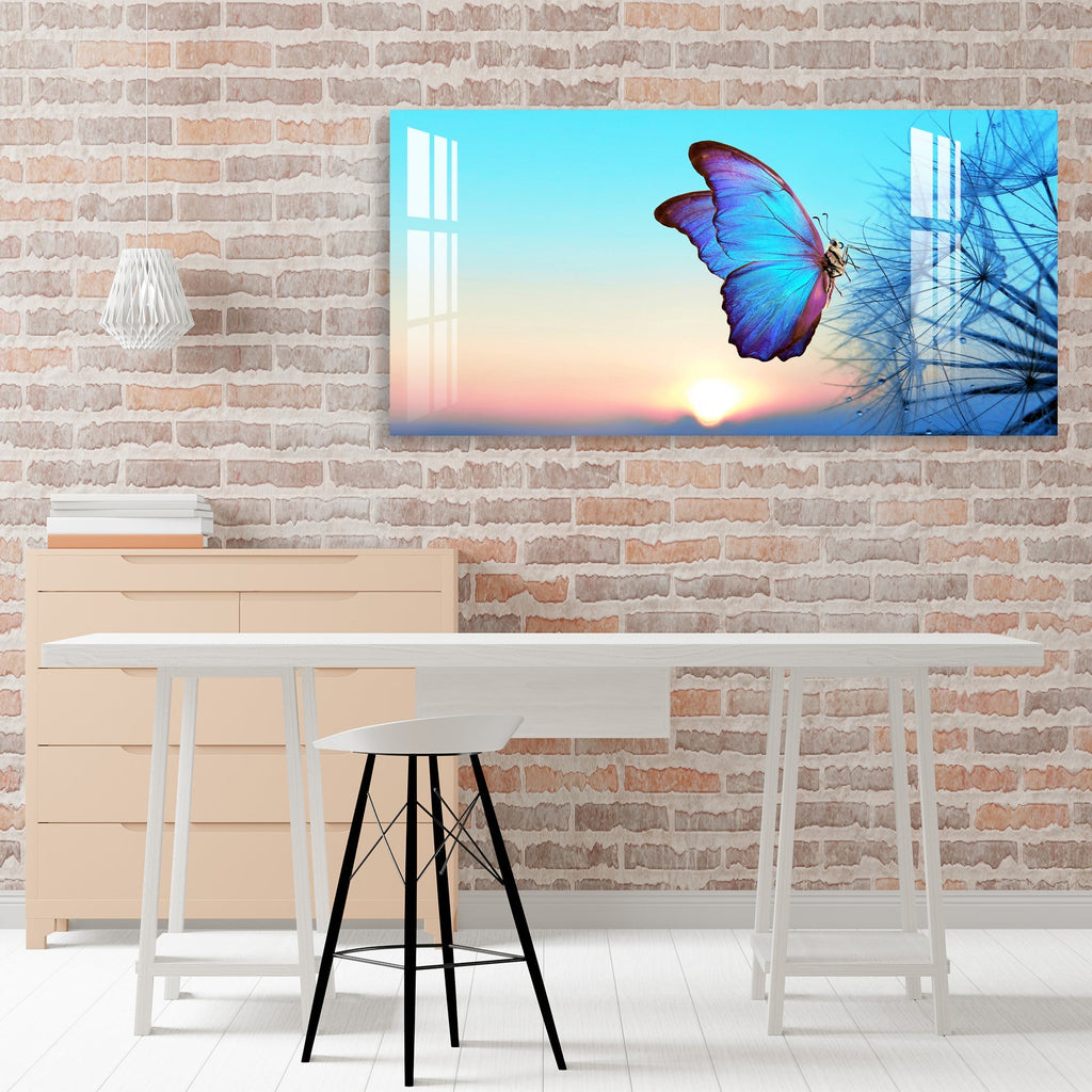 Elegant Blue Butterfly Artistic Landscape acrylic wall painting