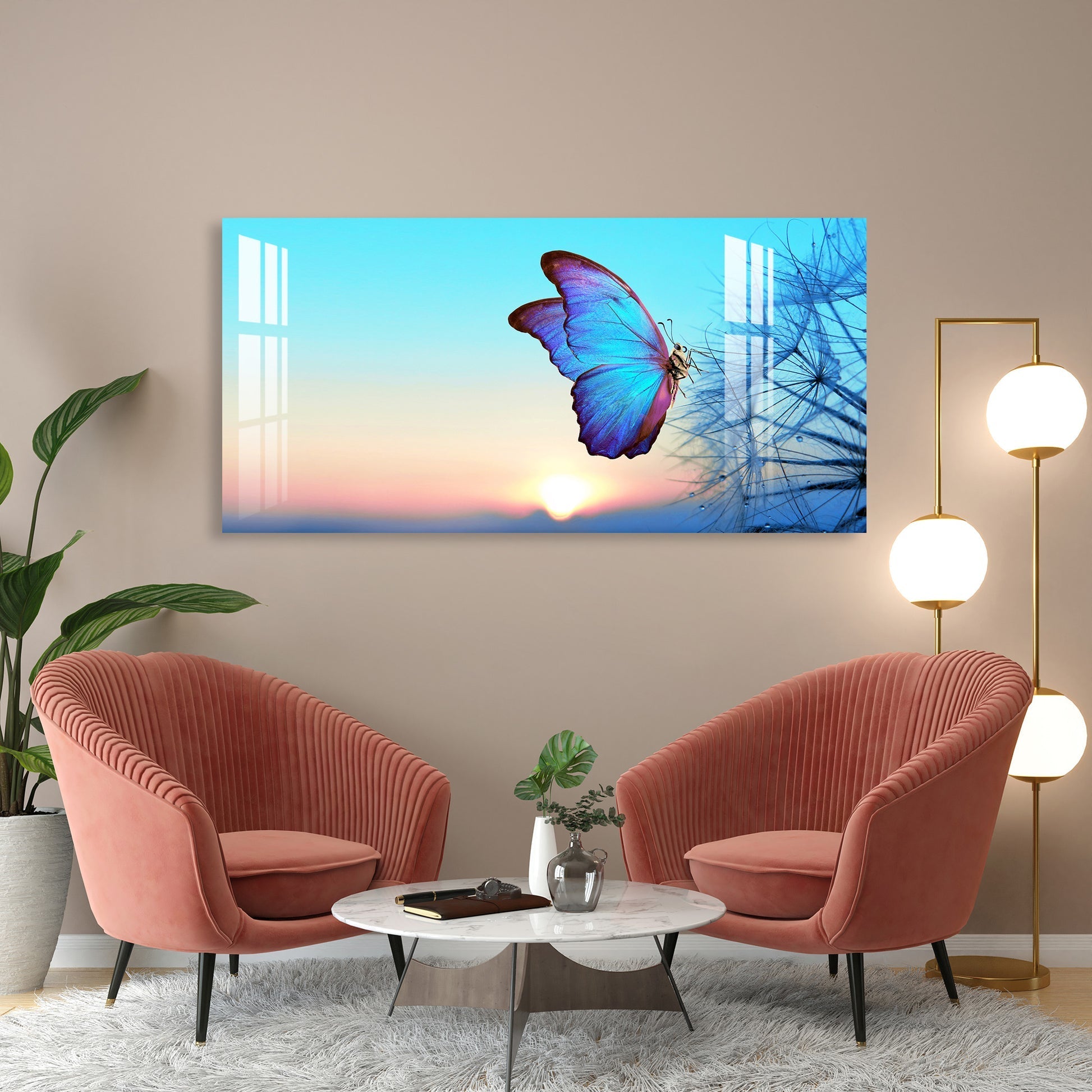 Elegant Blue Butterfly Artistic Landscape acrylic wall painting