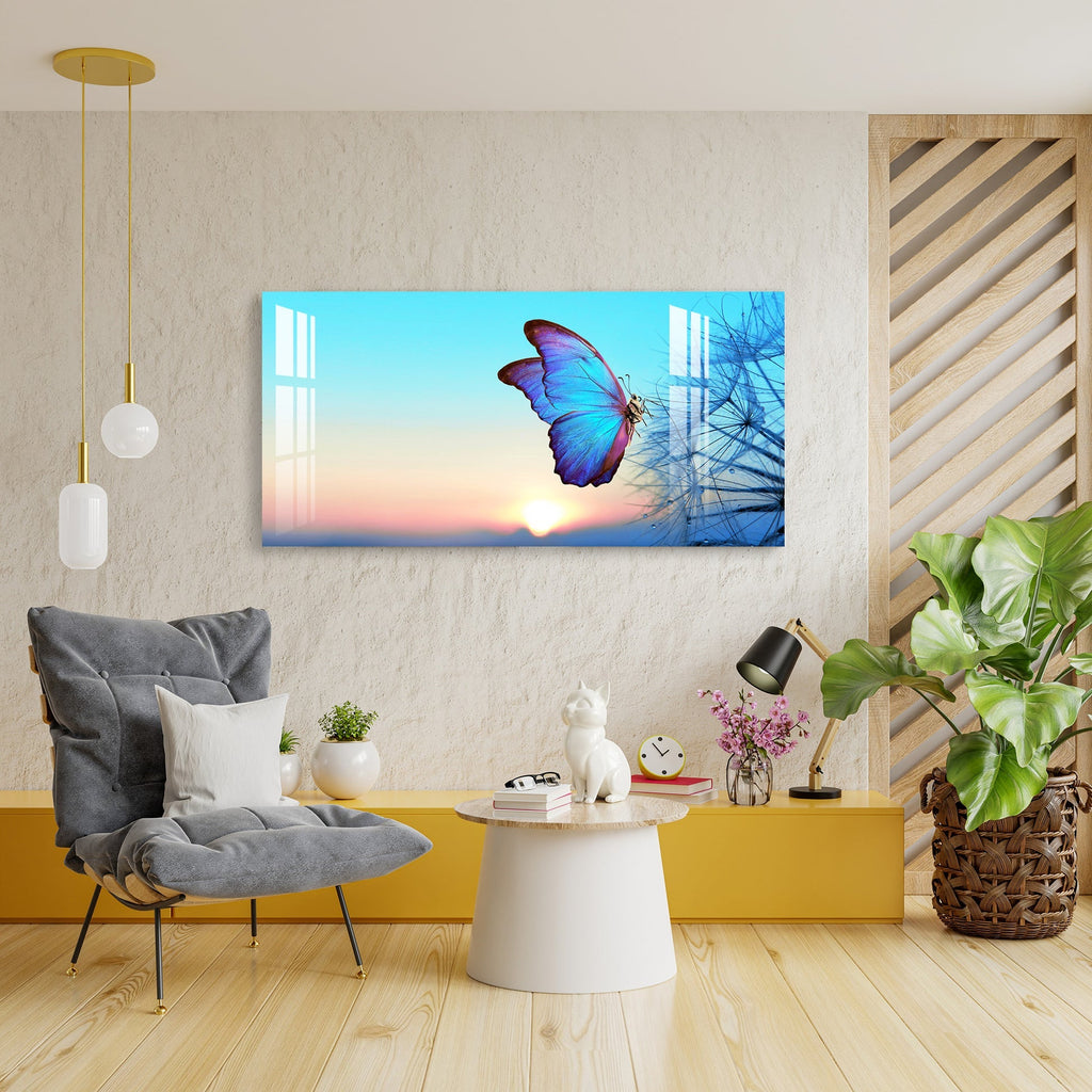 Elegant Blue Butterfly Artistic Landscape acrylic wall painting