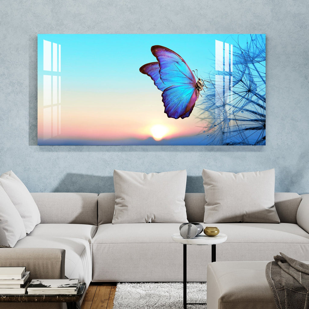 Elegant Blue Butterfly Artistic Landscape acrylic wall painting