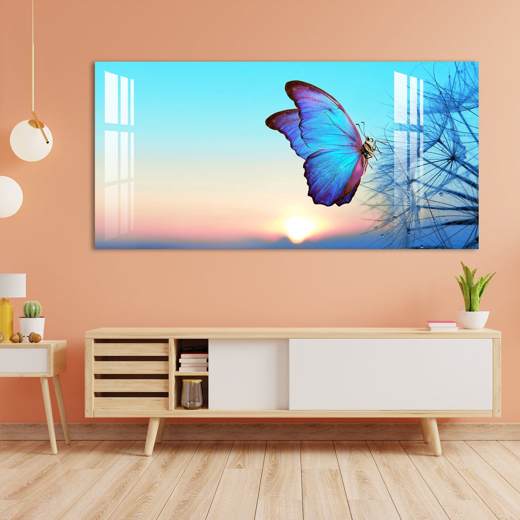 Elegant Blue Butterfly Artistic Landscape acrylic wall painting