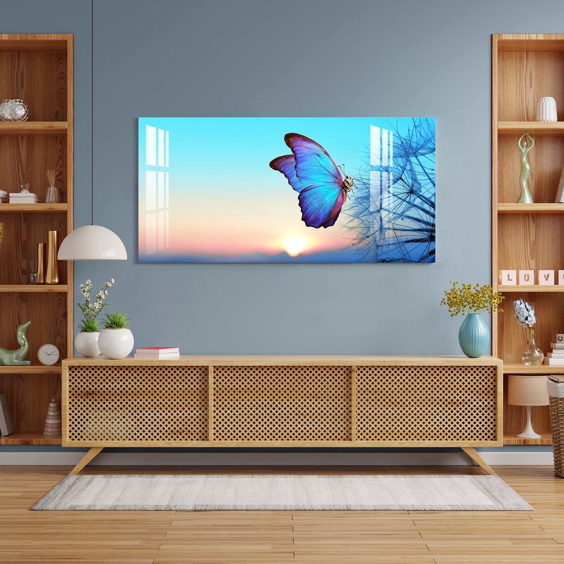 Elegant Blue Butterfly Artistic Landscape acrylic wall painting