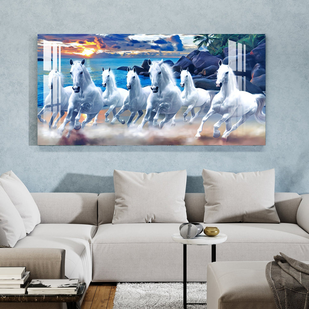 Seven White Horses Vastu Inspired Design acrylic wall painting