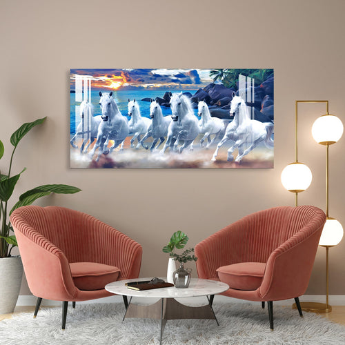 Seven White Horses Vastu Inspired Design acrylic wall painting