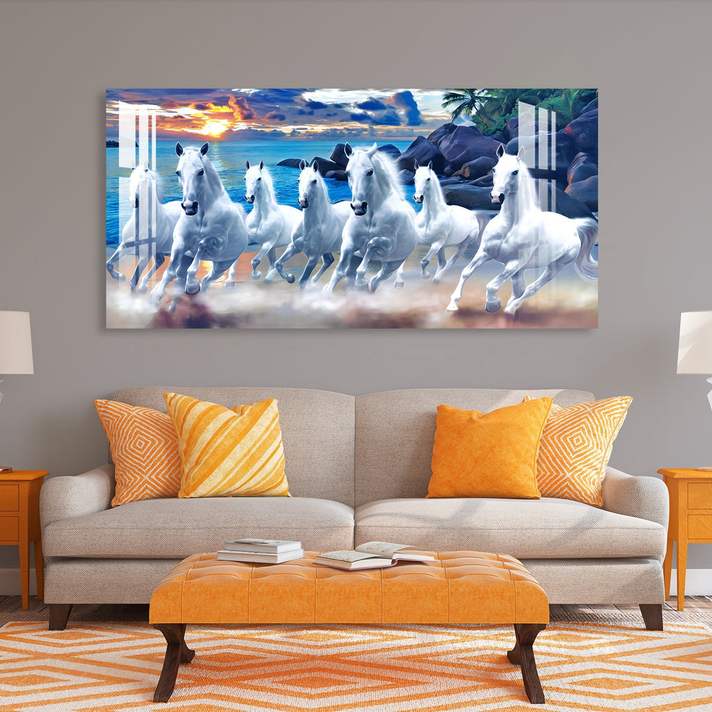 Seven White Horses Vastu Inspired Design acrylic wall painting