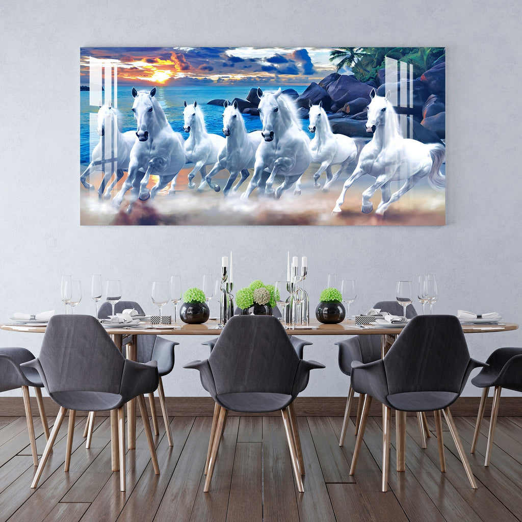 Seven White Horses Vastu Inspired Design acrylic wall painting