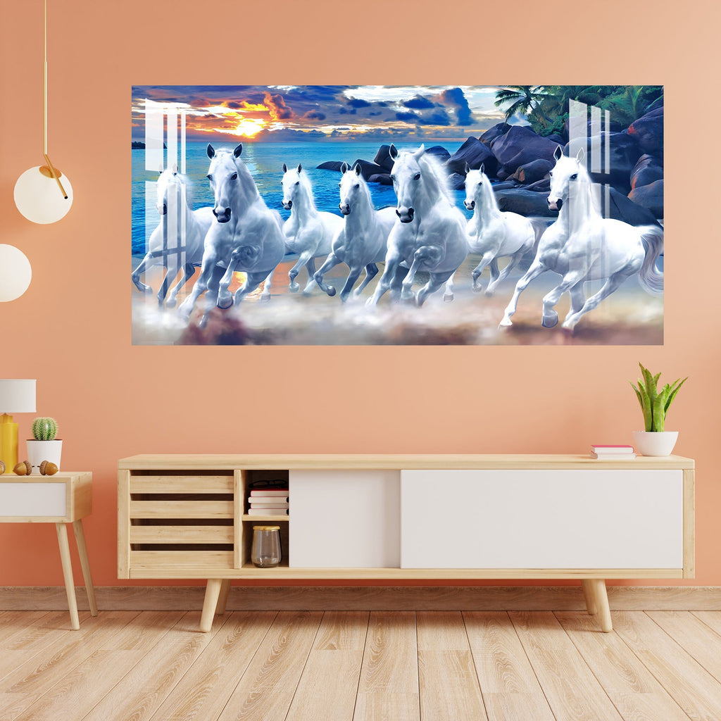 Seven White Horses Vastu Inspired Design acrylic wall painting