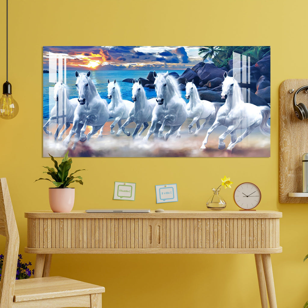 Seven White Horses Vastu Inspired Design acrylic wall painting