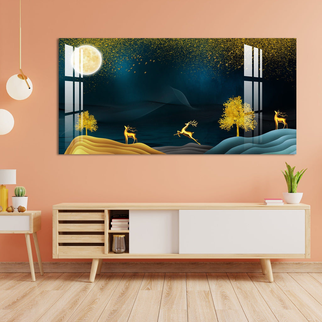 Golden Deer Moonlight Scenic Landscape acrylic wall painting