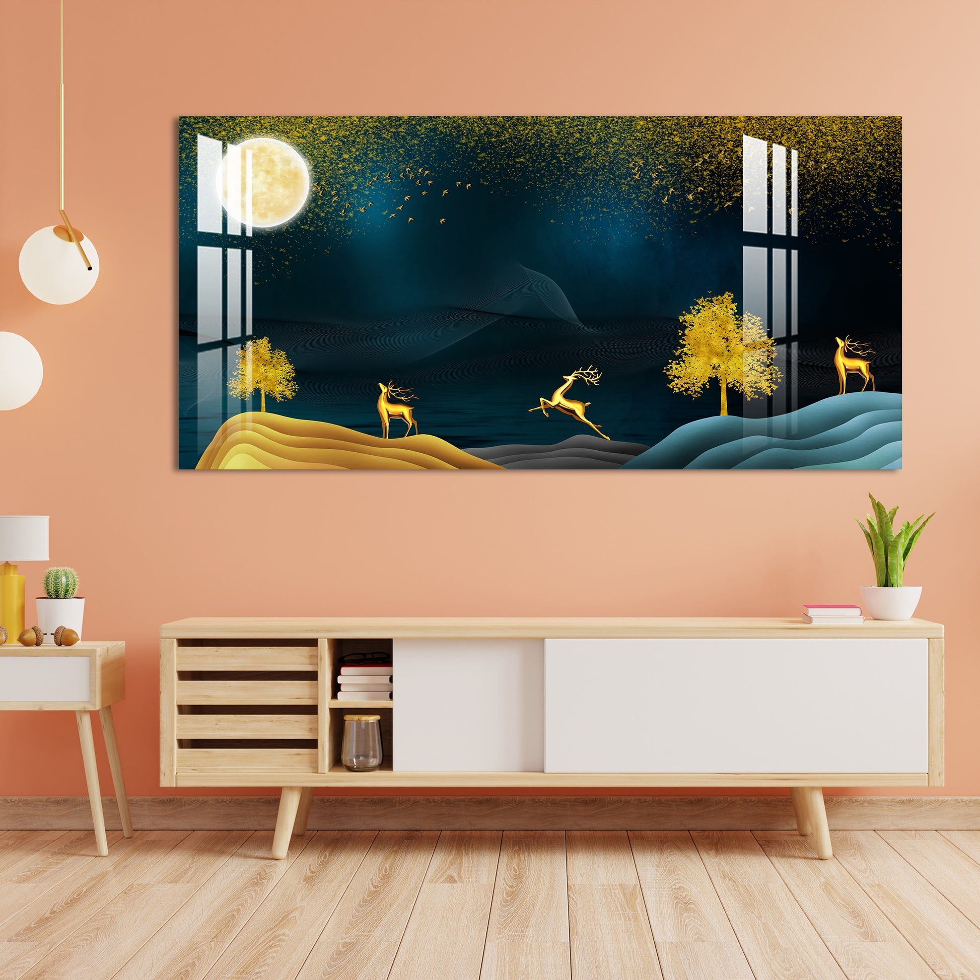Golden Deer Moonlight Scenic Landscape acrylic wall painting