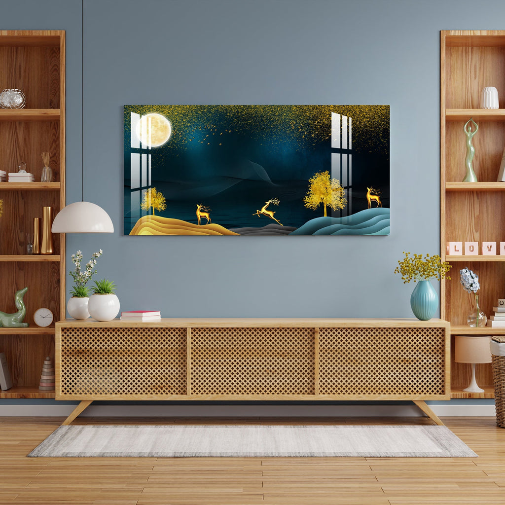 Golden Deer Moonlight Scenic Landscape acrylic wall painting