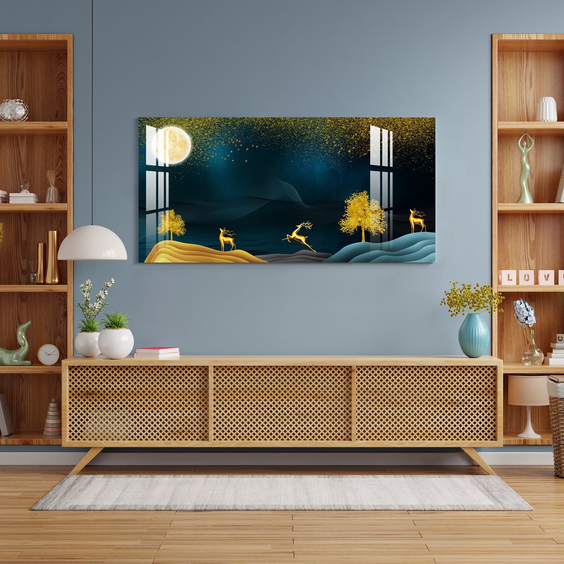 Golden Deer Moonlight Scenic Landscape acrylic wall painting