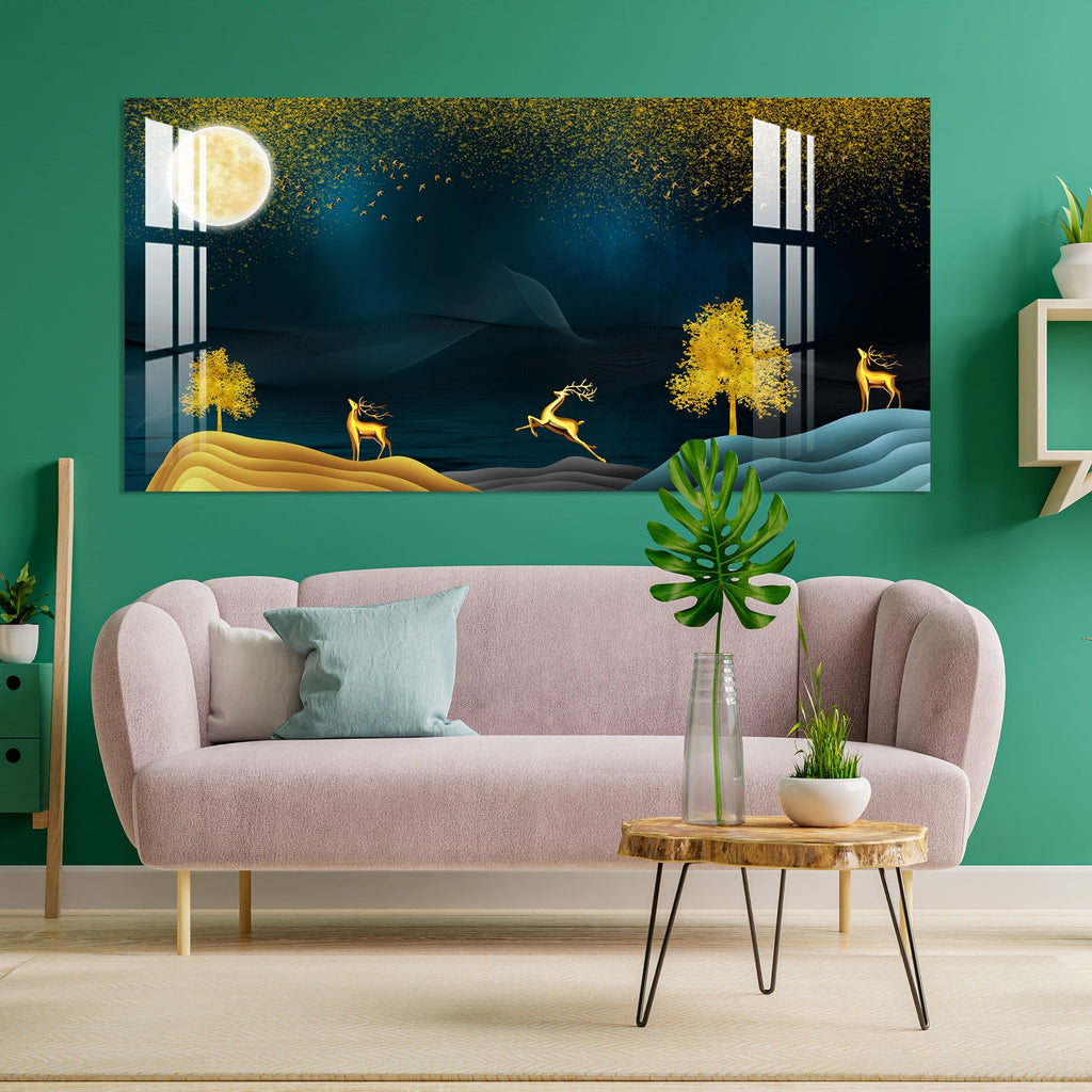 Golden Deer Moonlight Scenic Landscape acrylic wall painting