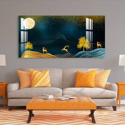 Golden Deer Moonlight Scenic Landscape acrylic wall painting