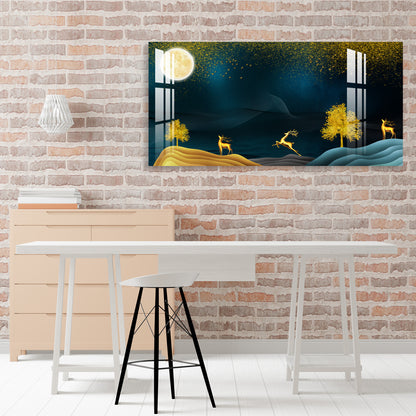 Golden Deer Moonlight Scenic Landscape acrylic wall painting