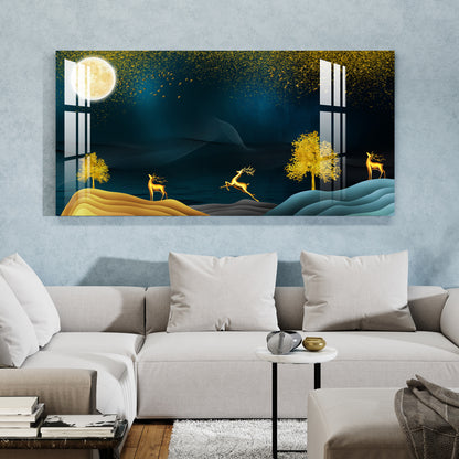 Golden Deer Moonlight Scenic Landscape acrylic wall painting