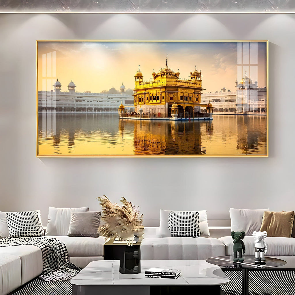 Golden Temple Day View Peaceful Reflection acrylic wall painting