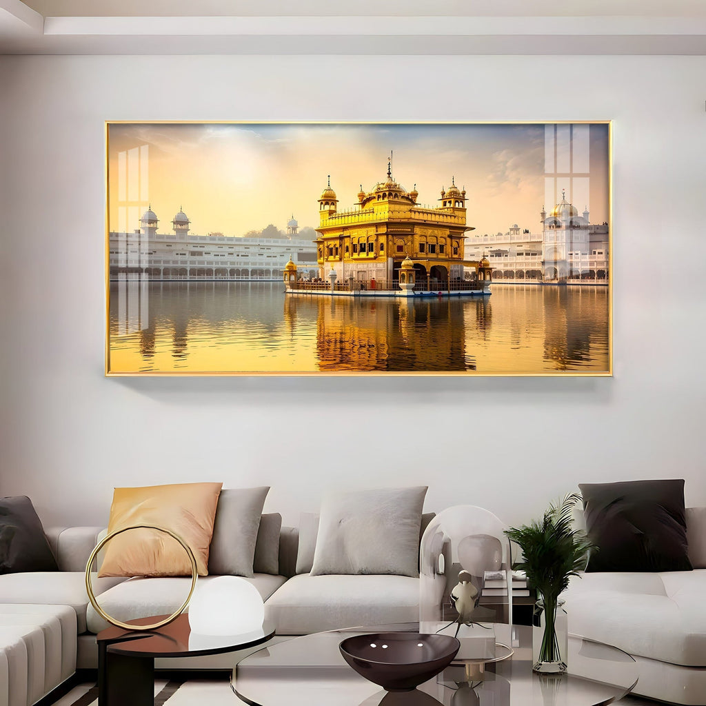 Golden Temple Day View Peaceful Reflection acrylic wall painting