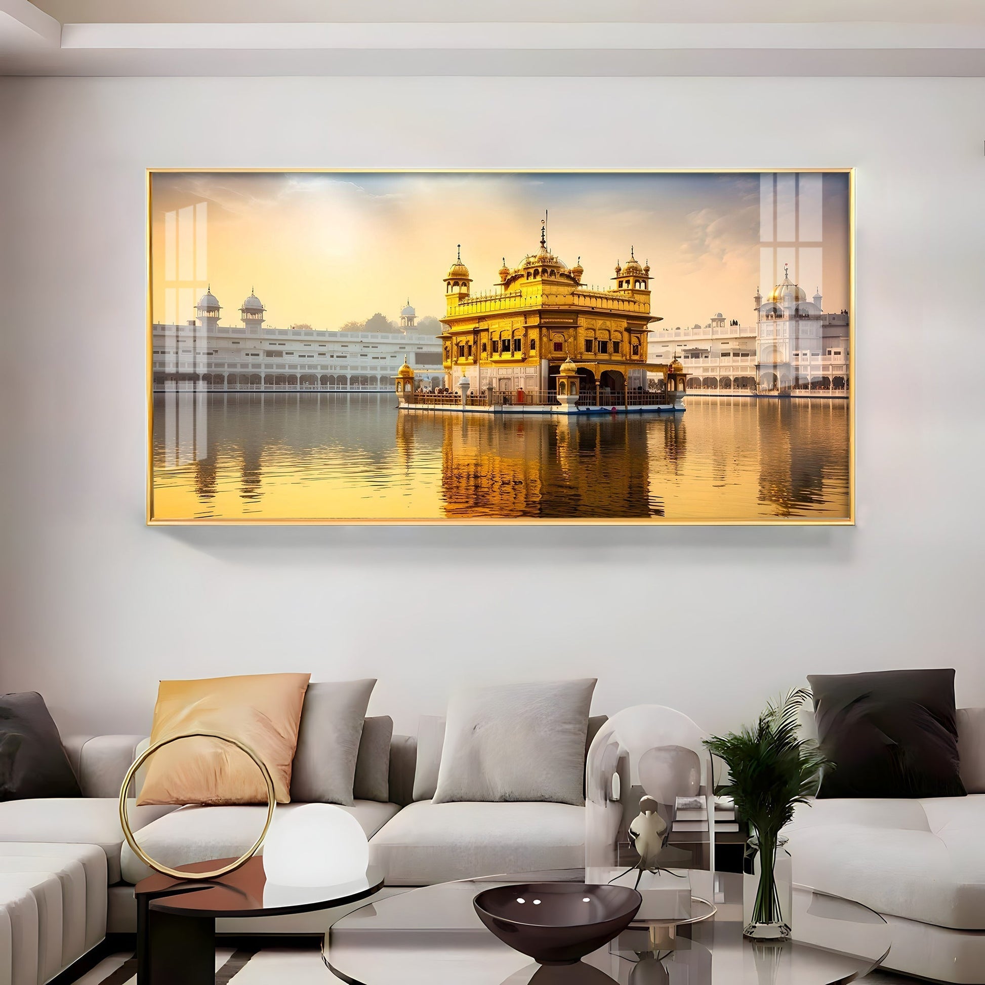 Golden Temple Day View Peaceful Reflection acrylic wall painting