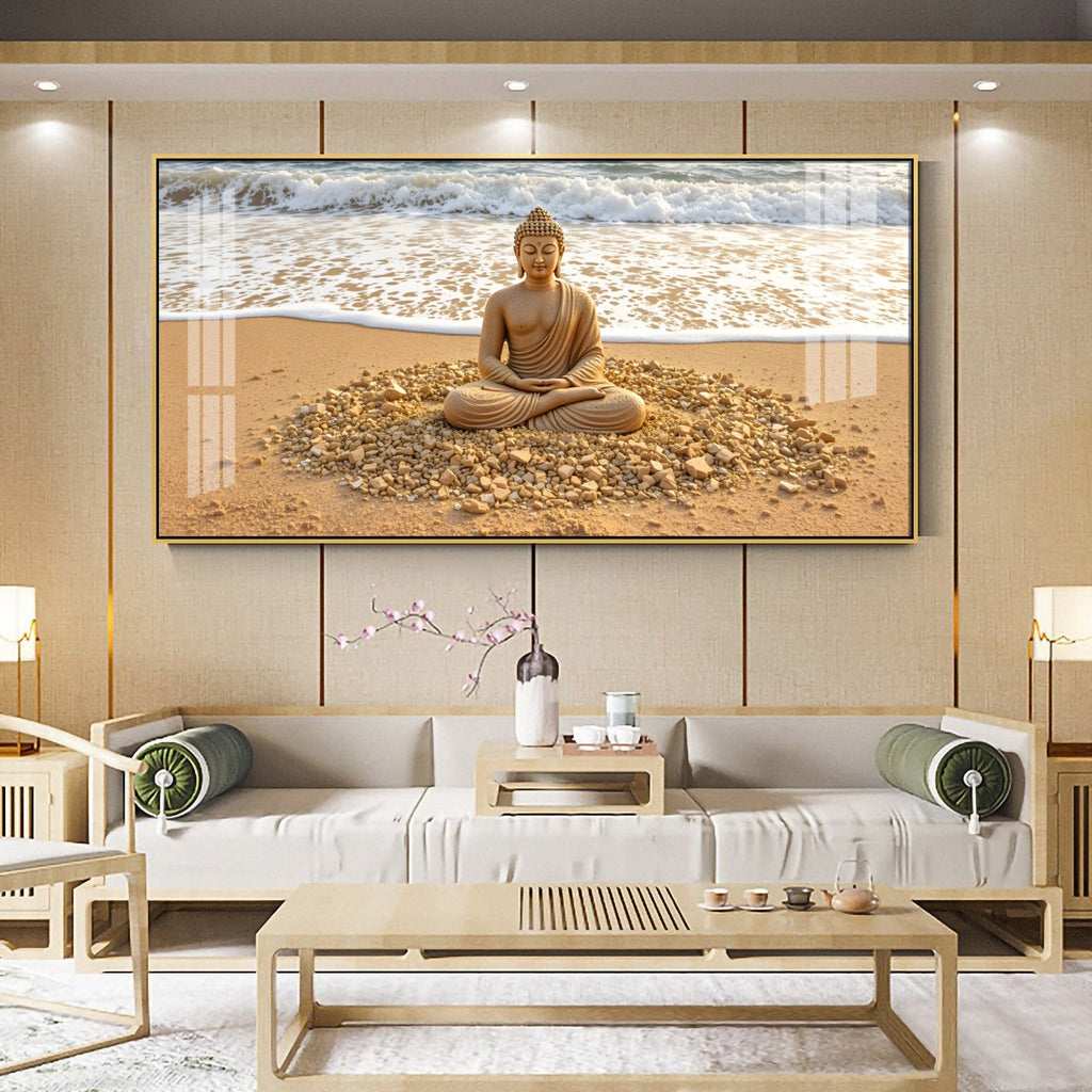 Peaceful Buddha Meditation Beach Scene acrylic wall painting