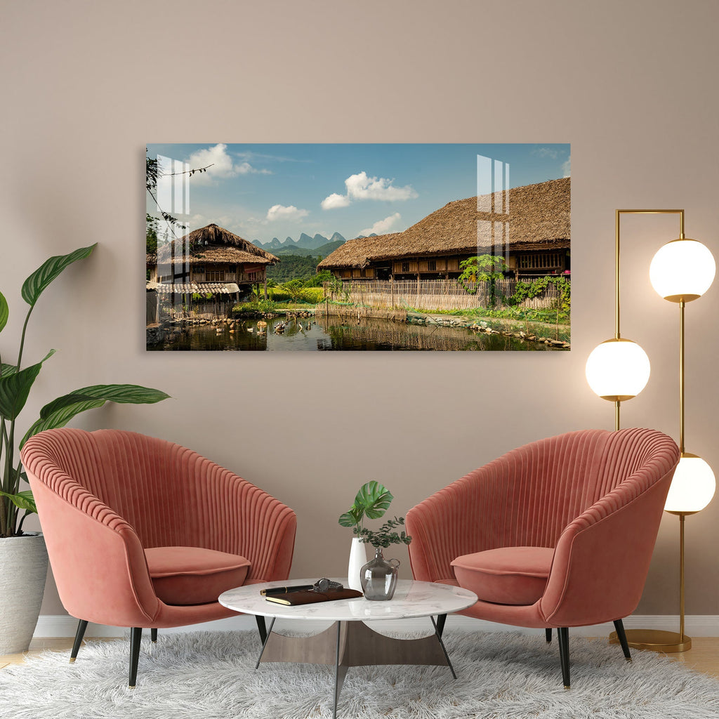 Peaceful Village Nature Landscape Scene acrylic wall painting