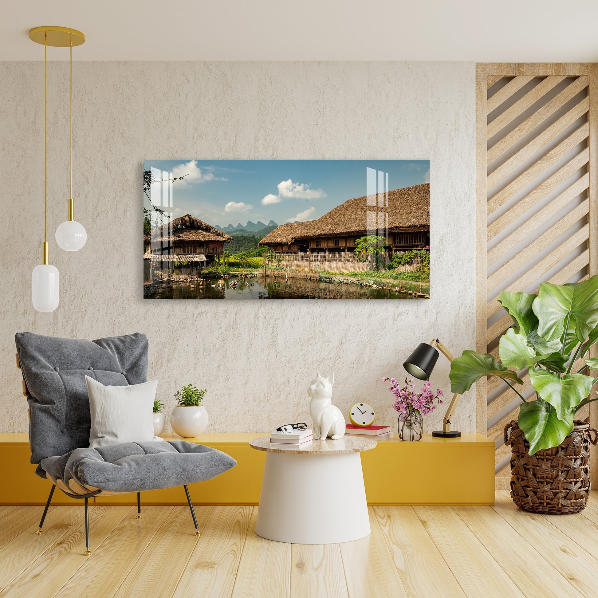 Peaceful Village Nature Landscape Scene acrylic wall painting