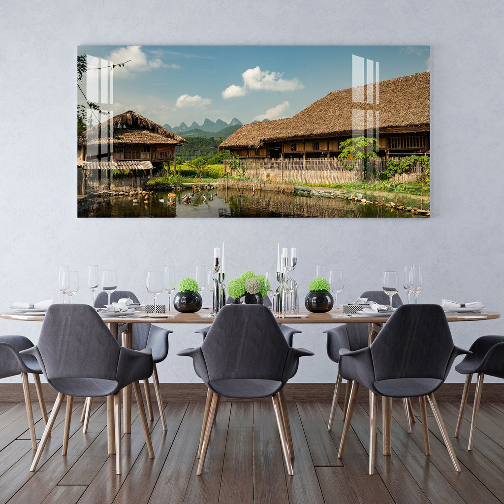 Peaceful Village Nature Landscape Scene acrylic wall painting