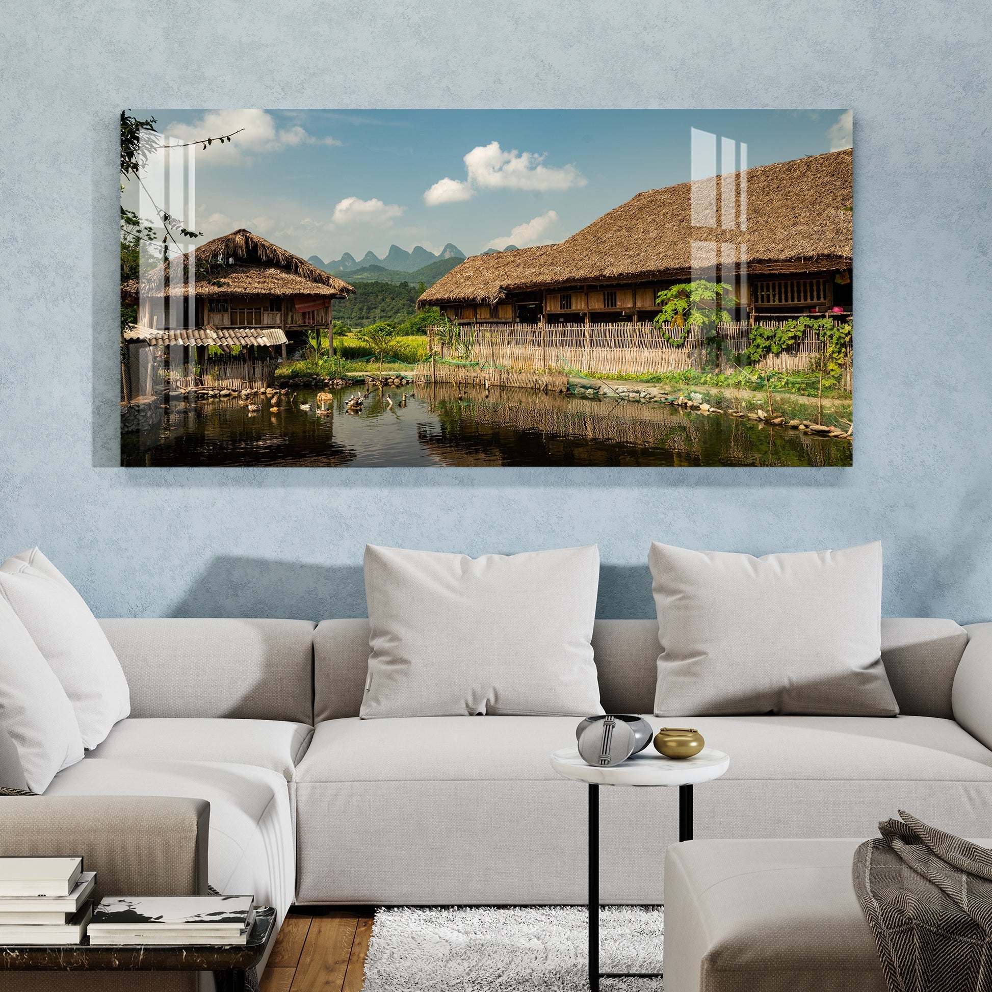 Peaceful Village Nature Landscape Scene acrylic wall painting